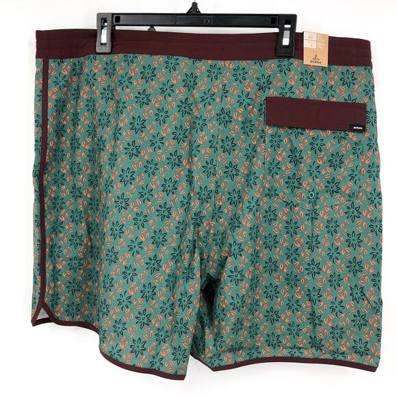 PRANA Men's Vintage Boardshort Size 40 Green Cove Geo Floral 6" Inseam Swim NWT - Picture 7 of 9